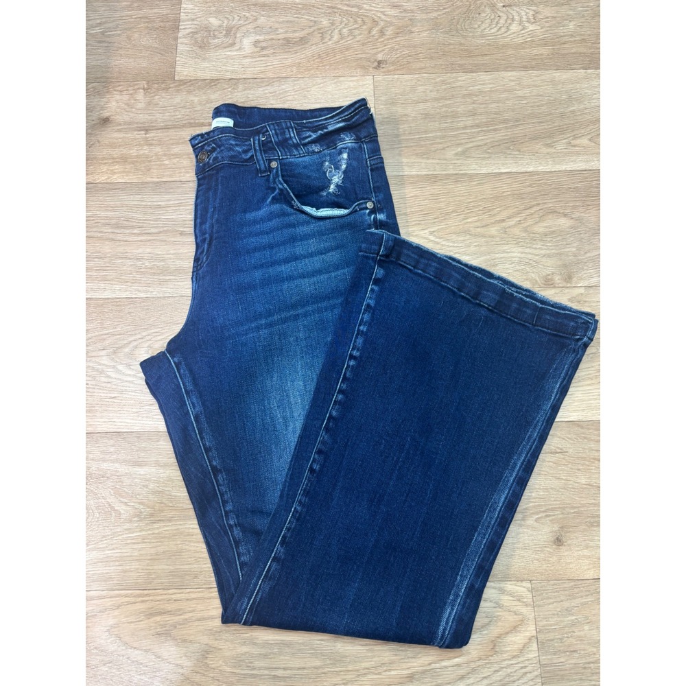 KanCan Maurices Women Dark Wash High Rise Flare Jeans Distressed Size 16 210308